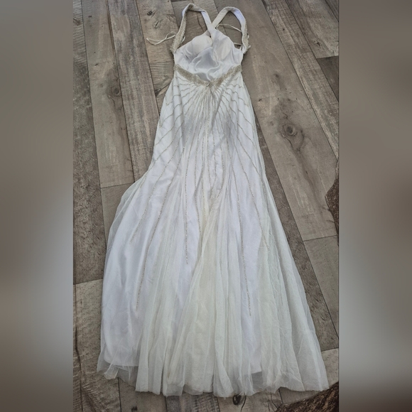 Sean Collection Formal Gown Sequin Beaded White Tulle Mermaid S - Picture 4 of 9